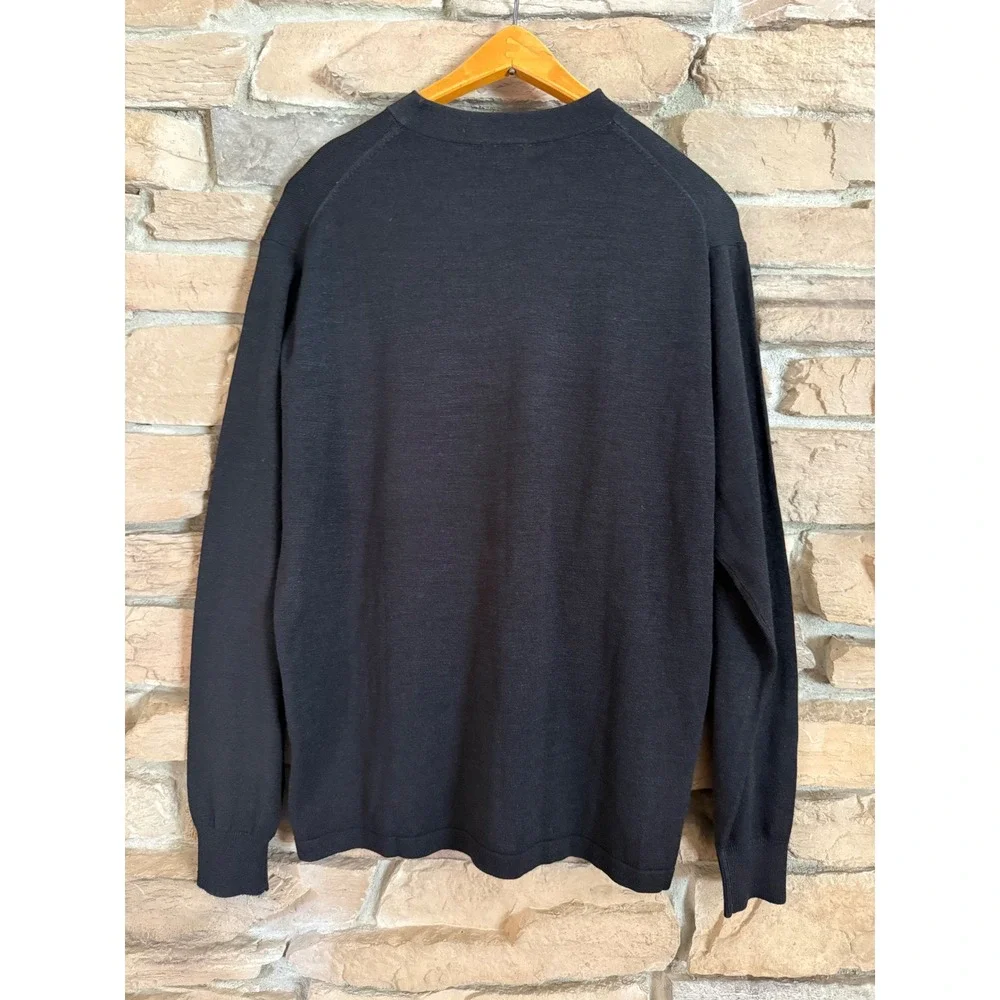 Kevo Mens Black 100% Silk 2-Ply Knit Crew Neck Sweater Long Sleeve Size L